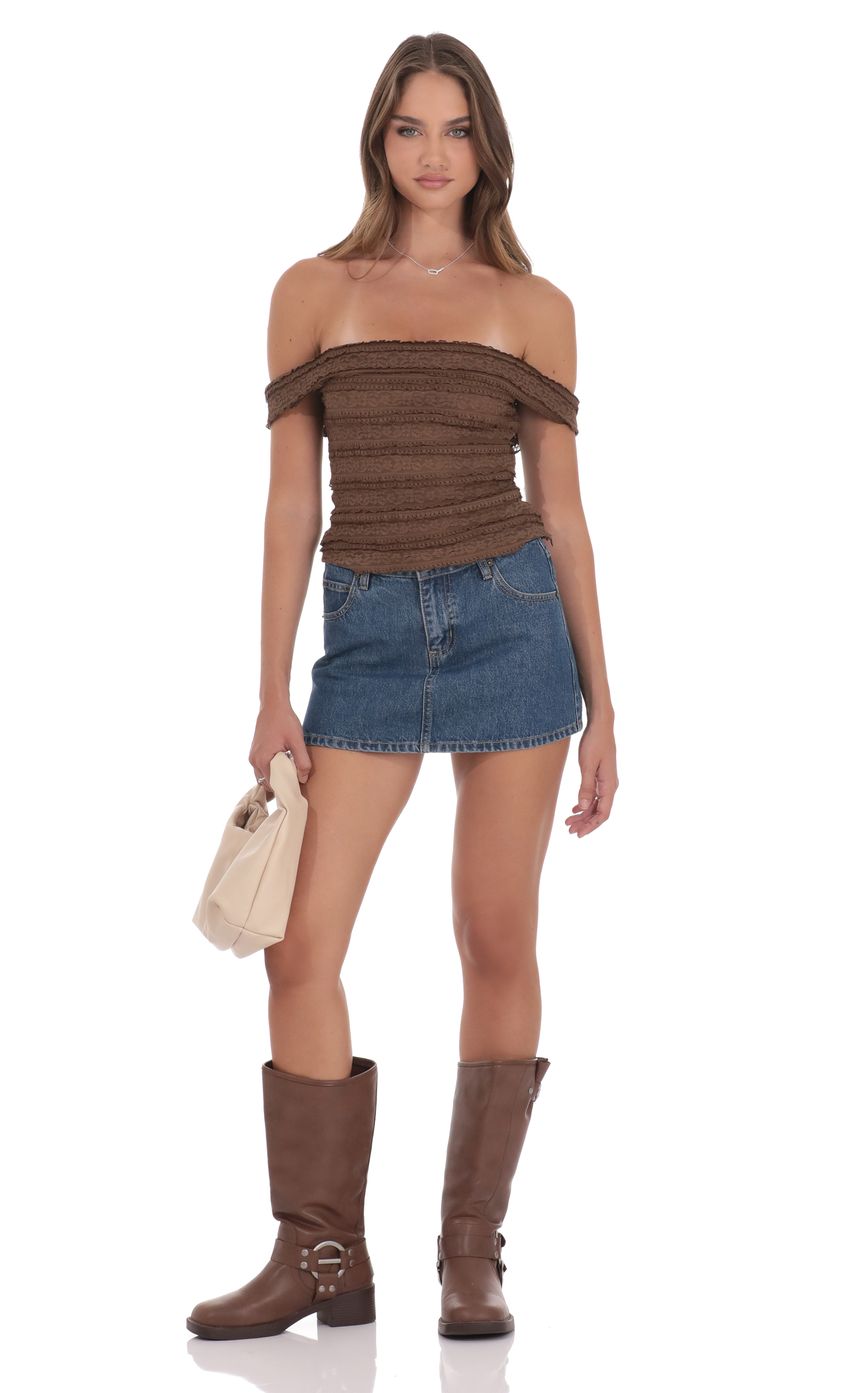 Product image for Ruffle Lace Off Shoulder Top in Brown