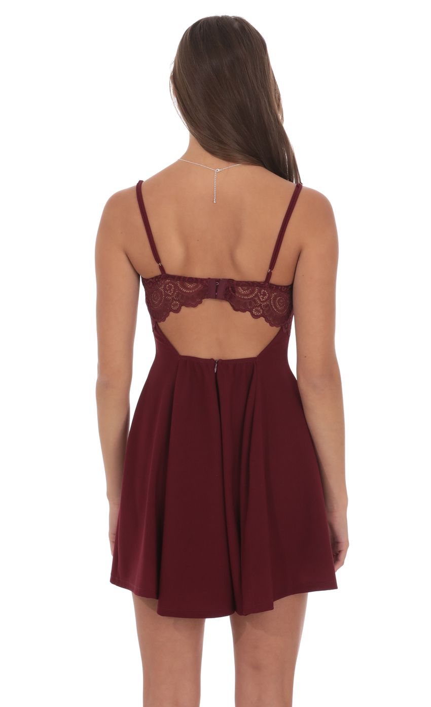 Product image for Back Lace A-Line Dress in Burgundy