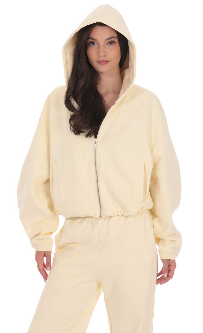 Product image for Cropped Cinch Waist Hoodie in Cream