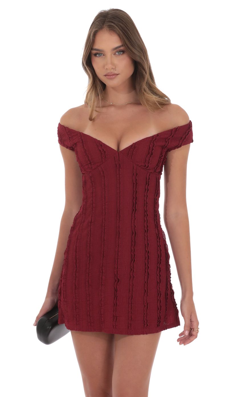 Product image for Off Shoulder Lace Dress in Maroon