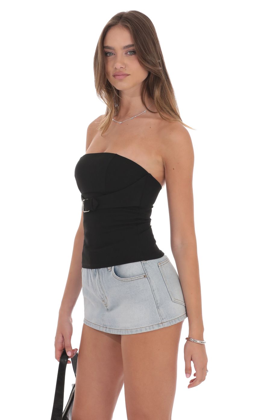 Picture Strapless Buckle Top in Black. Source: https://media-img.lucyinthesky.com/data/product-media/850xAUTO/a7228248-3f74-40d8-b97e-ec7ea4150860.jpg