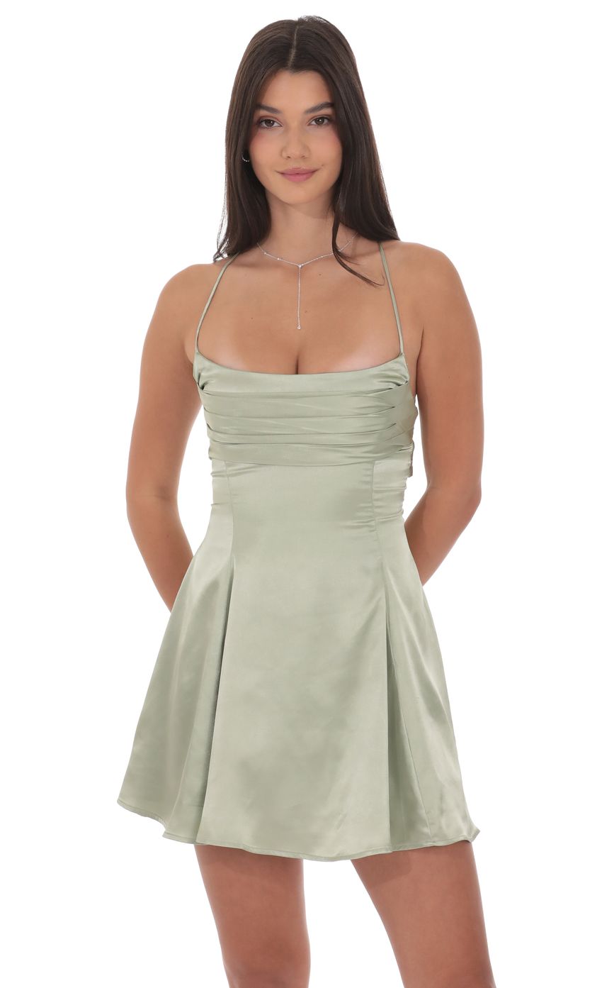 Product image for Satin Draped A-Line Dress in Sage