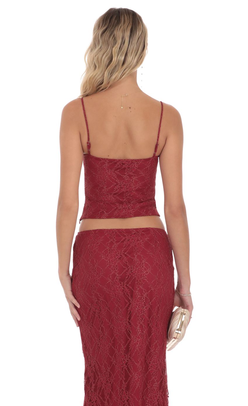 Product image for Gold Thread Lace Top in Burgundy