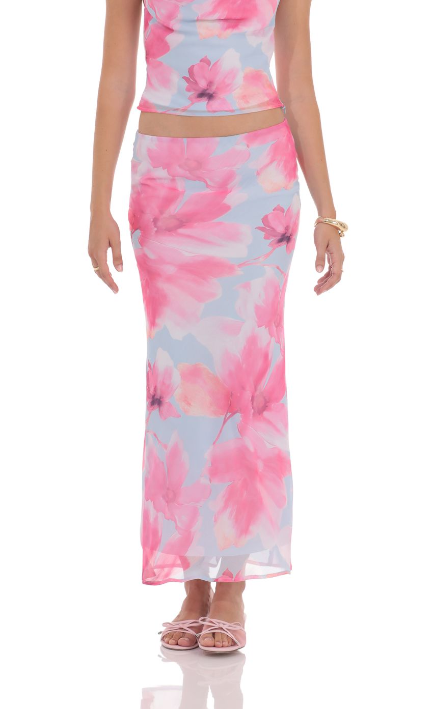 Picture Tropical Floral Maxi Skirt in Blue and Pink. Source: https://media-img.lucyinthesky.com/data/product-media/850xAUTO/a76e8979-531e-4ab3-aca5-b9f1ea722f8c.jpg