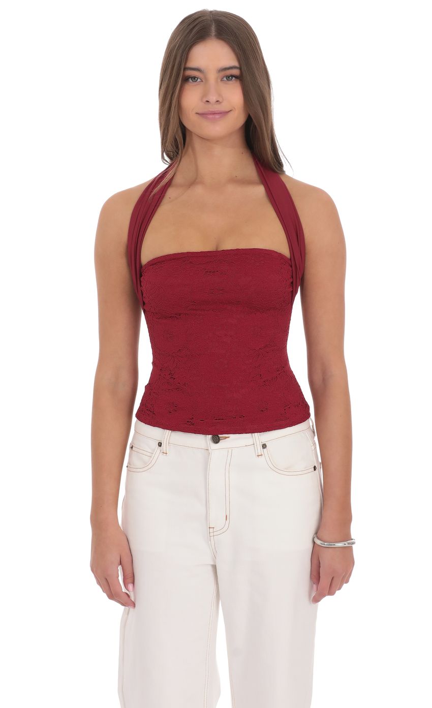 Product image for Lace Halter Top in Red