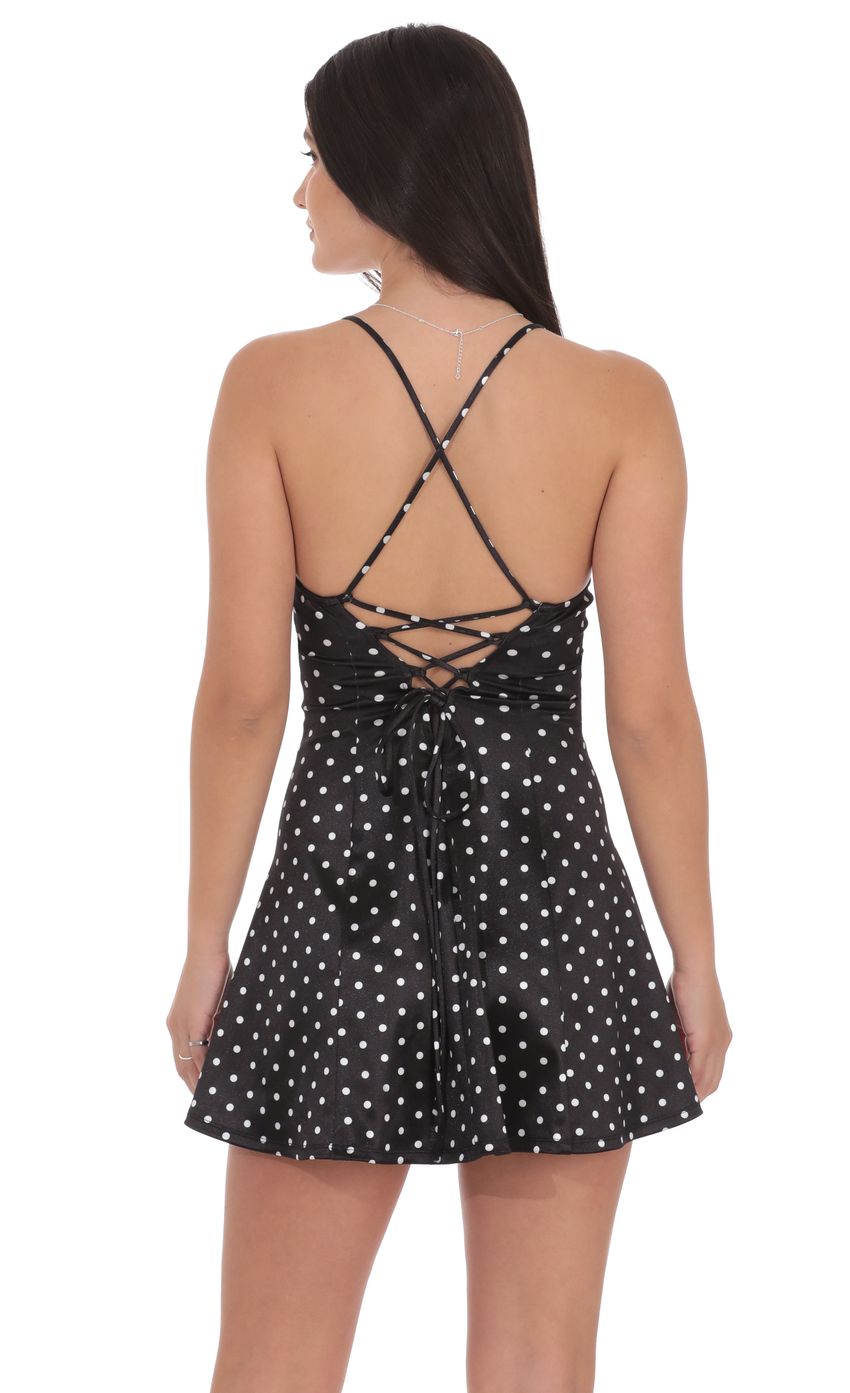 Product image for Polka Dot Satin Fit and Flare Dress in Black