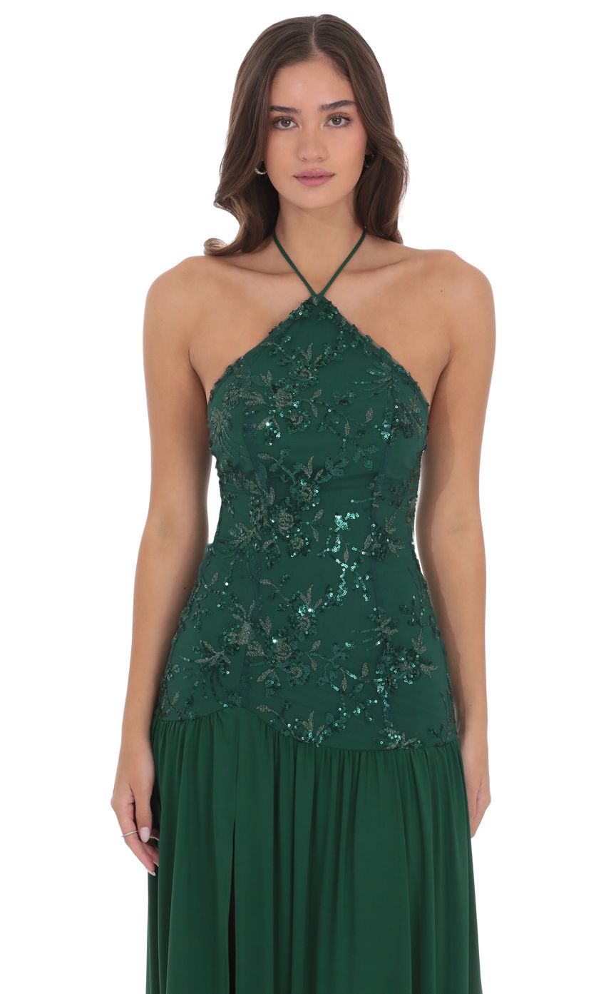 Product image for Drop Waist Sequin Maxi Dress in Green