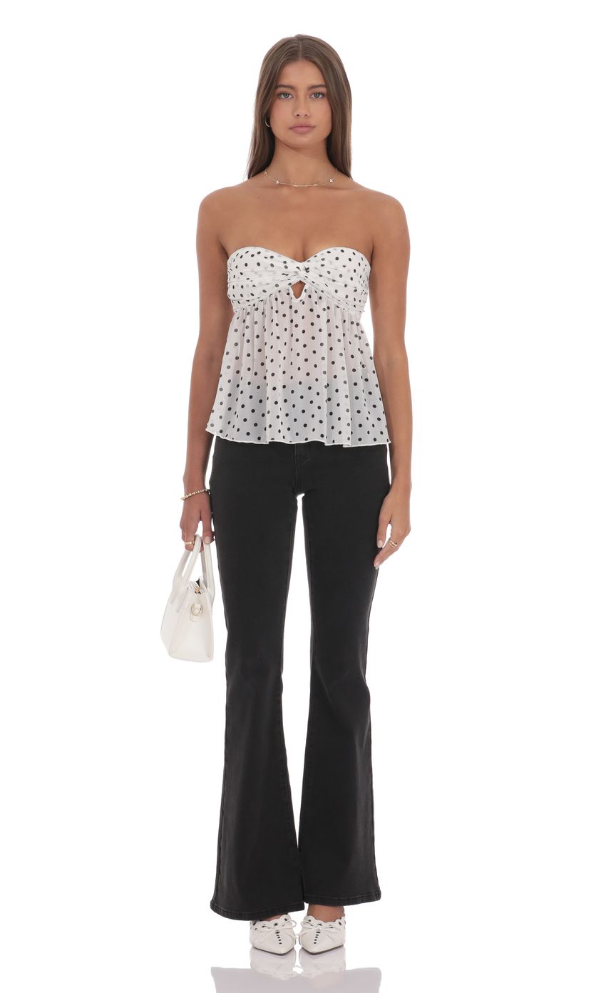 Product image for Polka Dot Strapless Babydoll Top in White