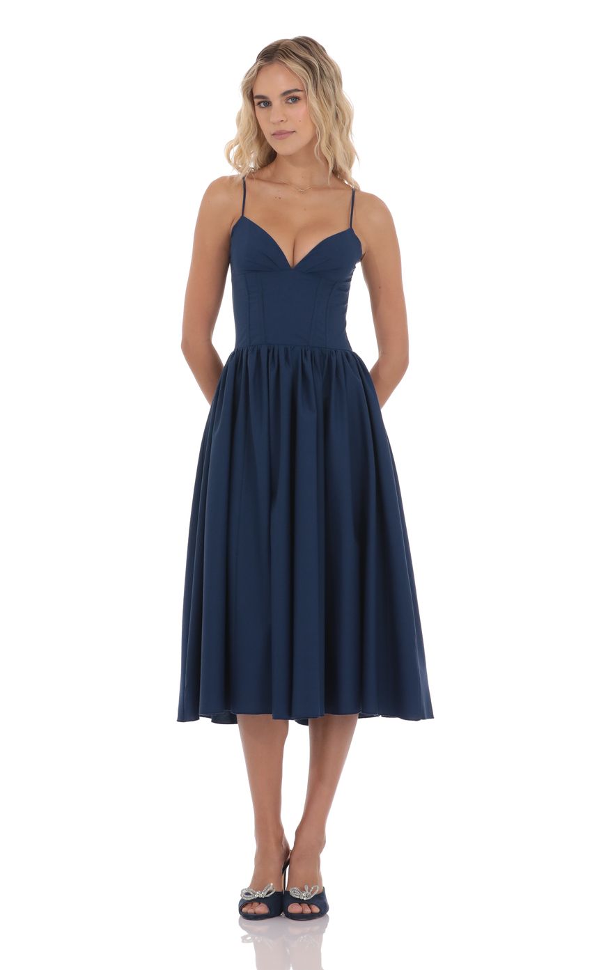 Product image for Corset V-Neck Midi Dress in Navy