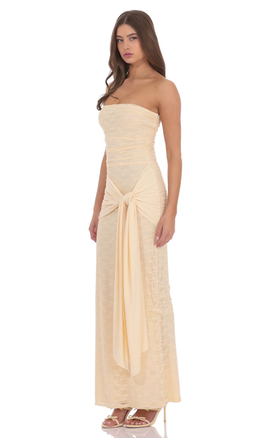 Product image for Strapless Lace Tassel Wrap Maxi Dress in Vanilla