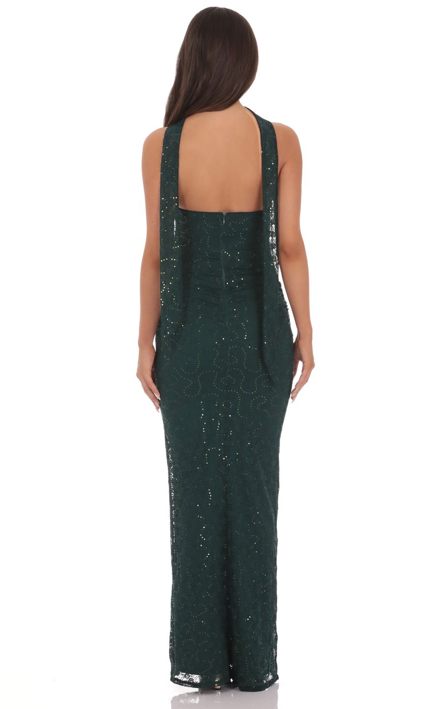 Product image for Sequin Scarf Lace Maxi Dress in Green