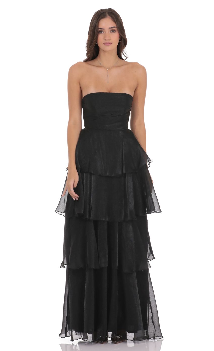 Product image for Corset Ruffle Strapless Maxi Dress in Black