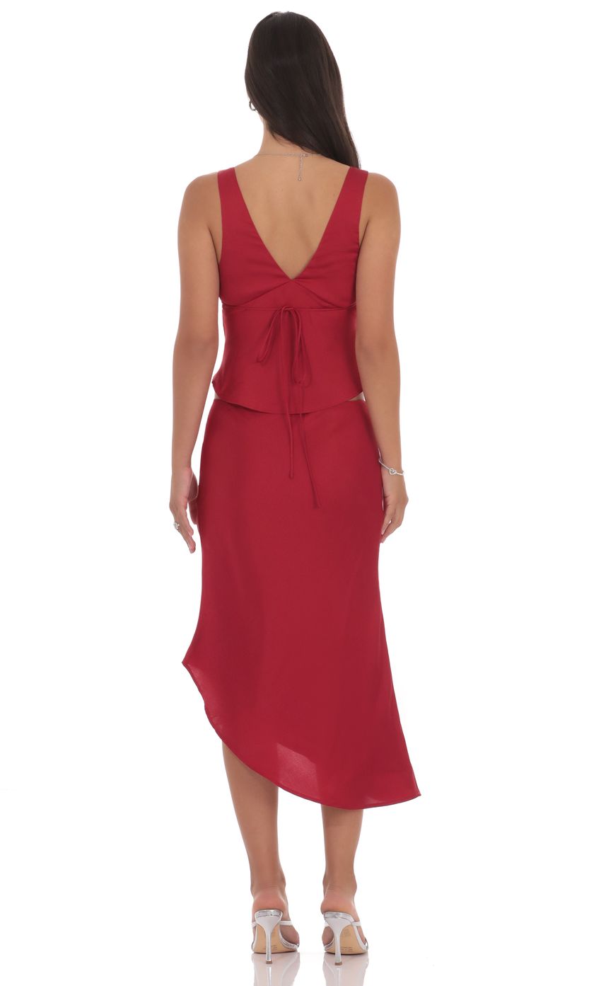 Product image for Satin Asymmetrical Midi Skirt in Red