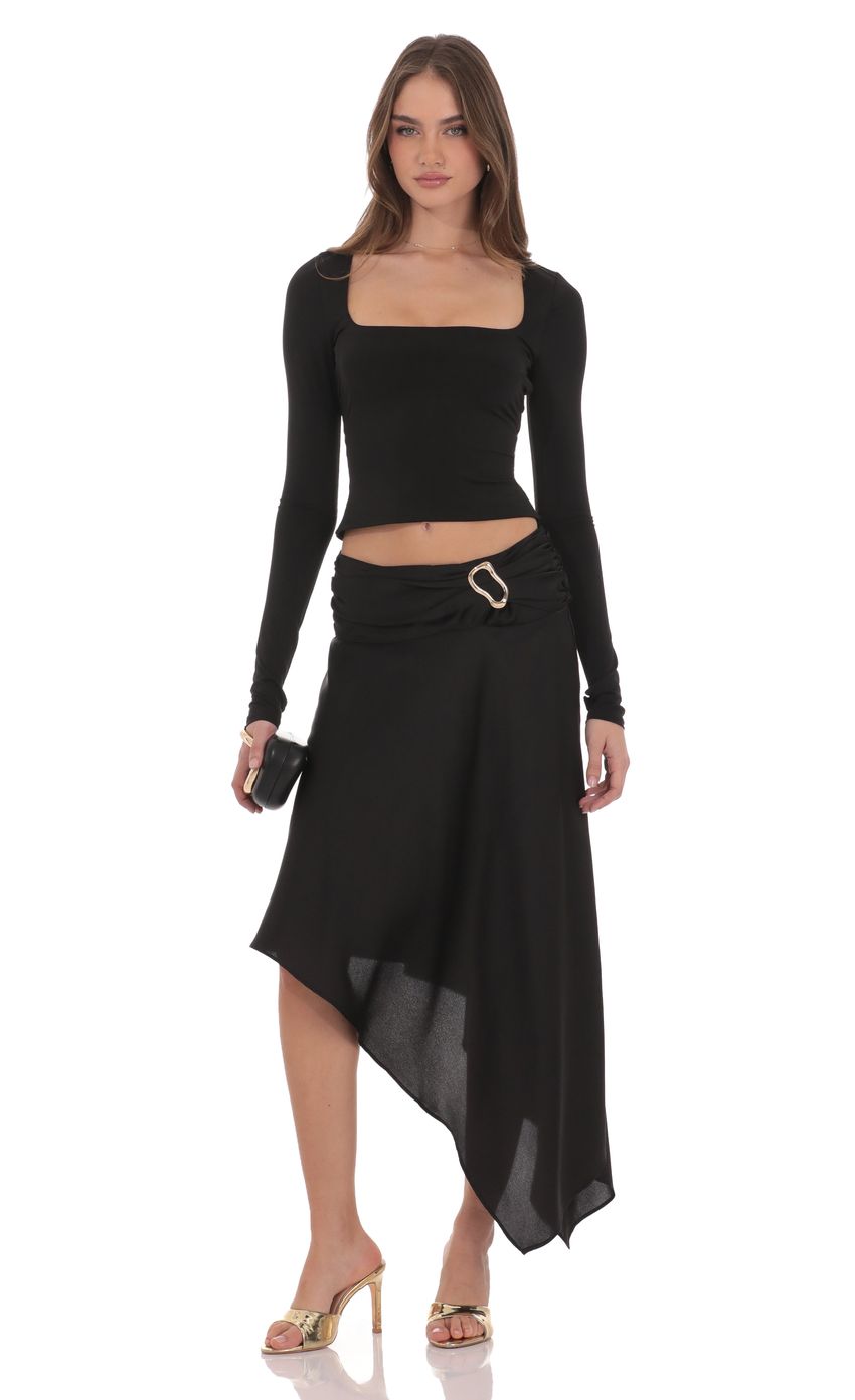 Product image for Asymmetrical Embellished Midi Skirt in Black