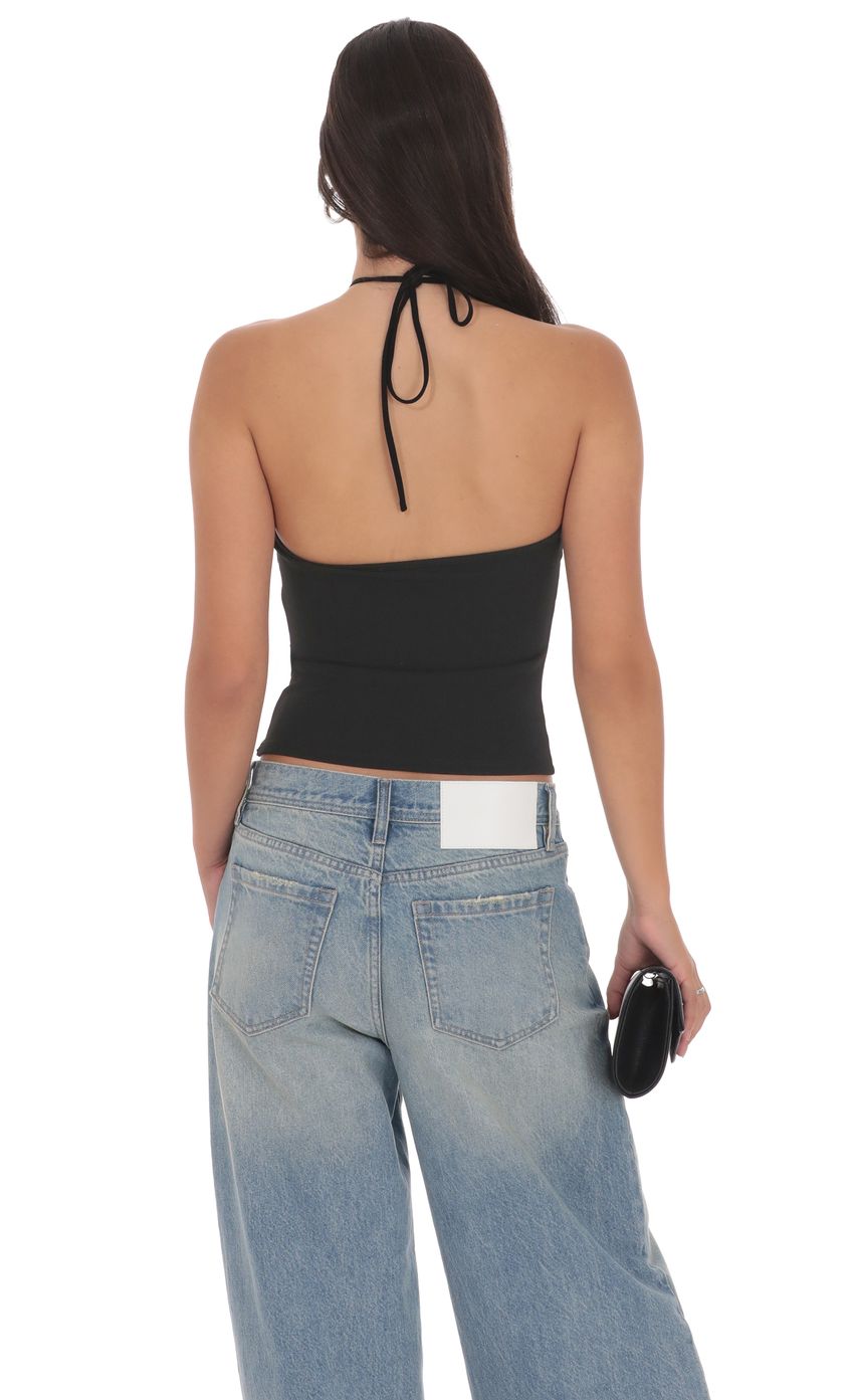 Product image for Rhinestone Rose Top in Black