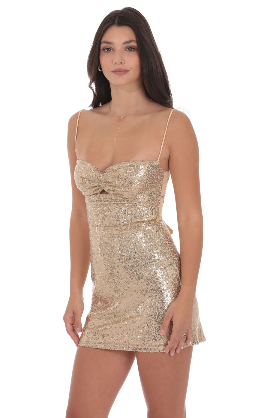 Product image for Sequin Front Twist Bodycon Dress in Gold