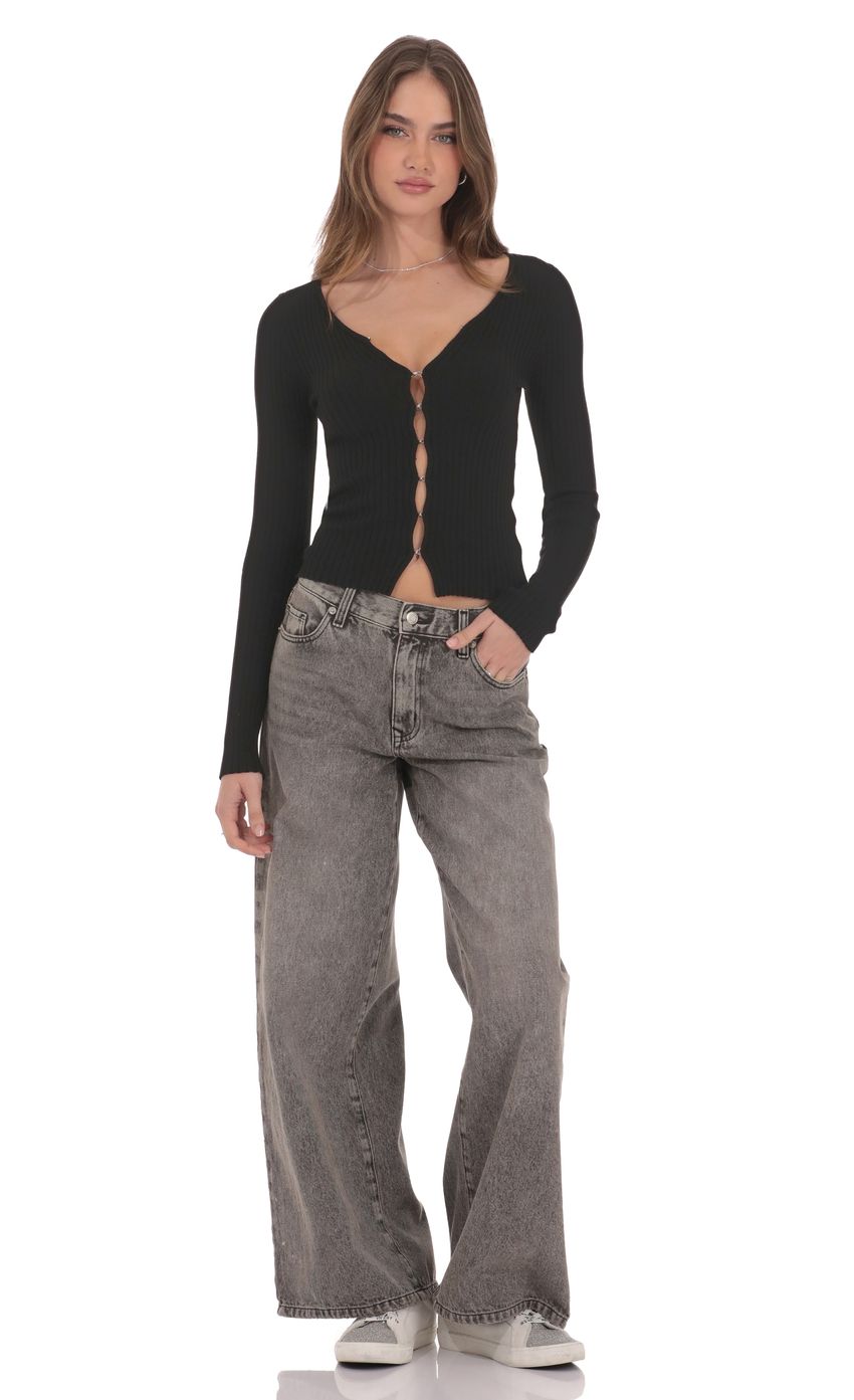 Product image for Ribbed Hook and Eye Cardigan in Black