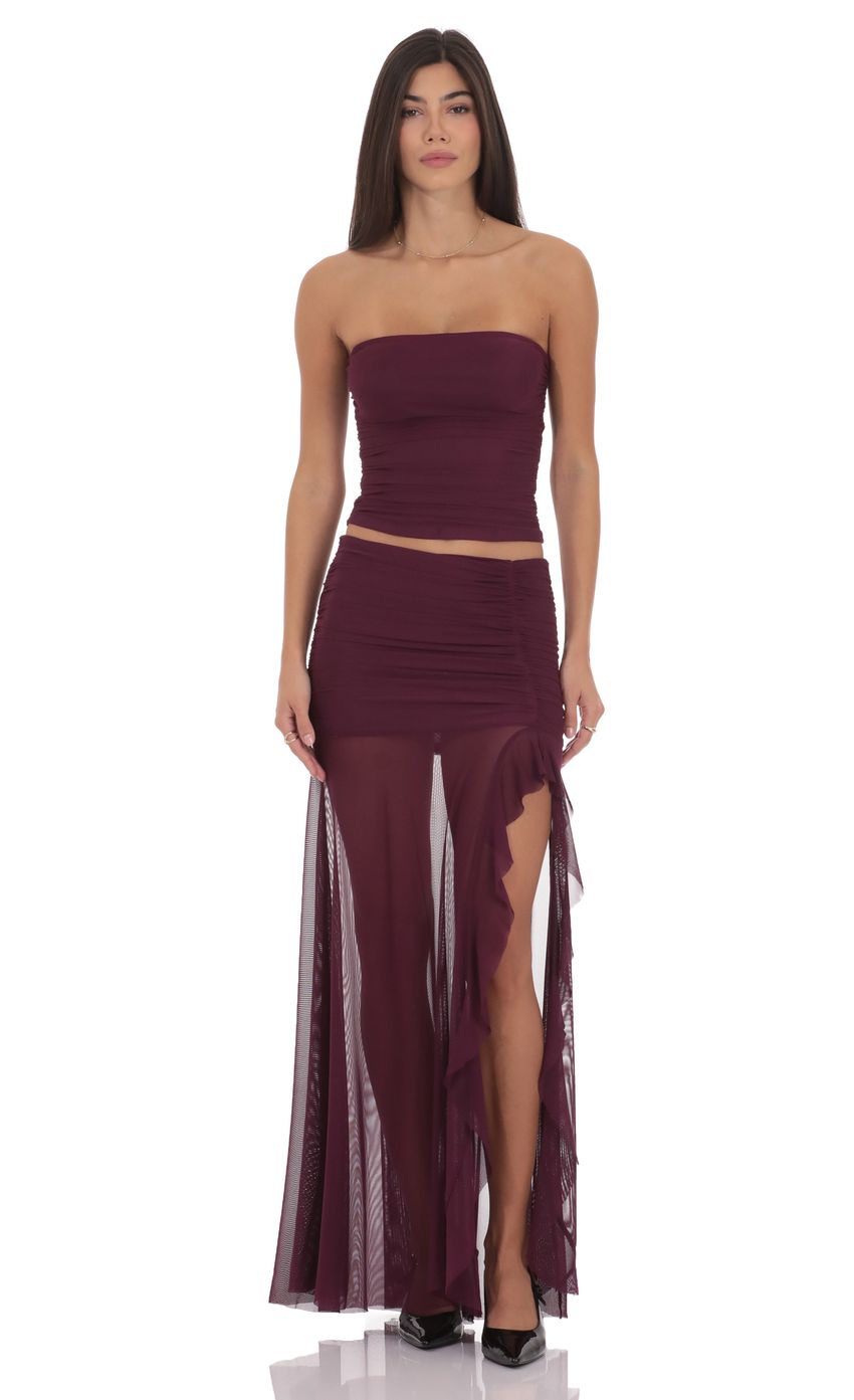Product image for Mesh Ruched Tube Top in Plum