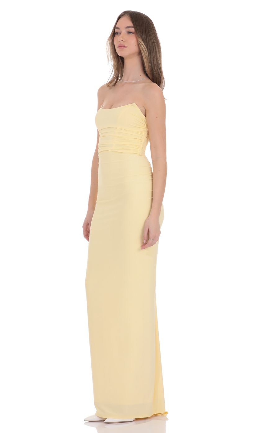Product image for Pointed Corset Strapless Maxi Dress in Yellow