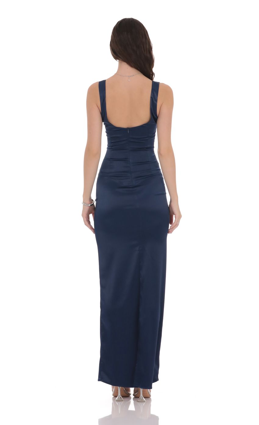 Product image for Satin Bodycon Maxi Dress in Navy