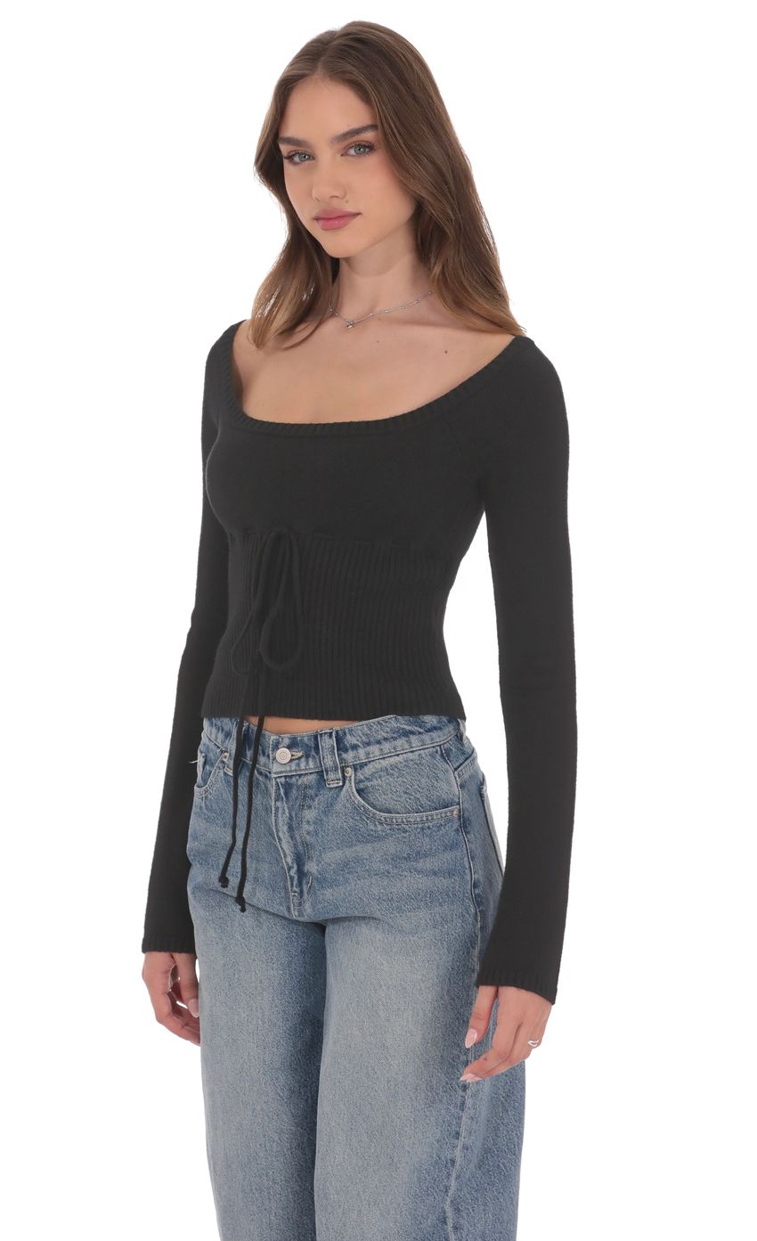 Product image for Knit Cinch Drawstring Top in Black