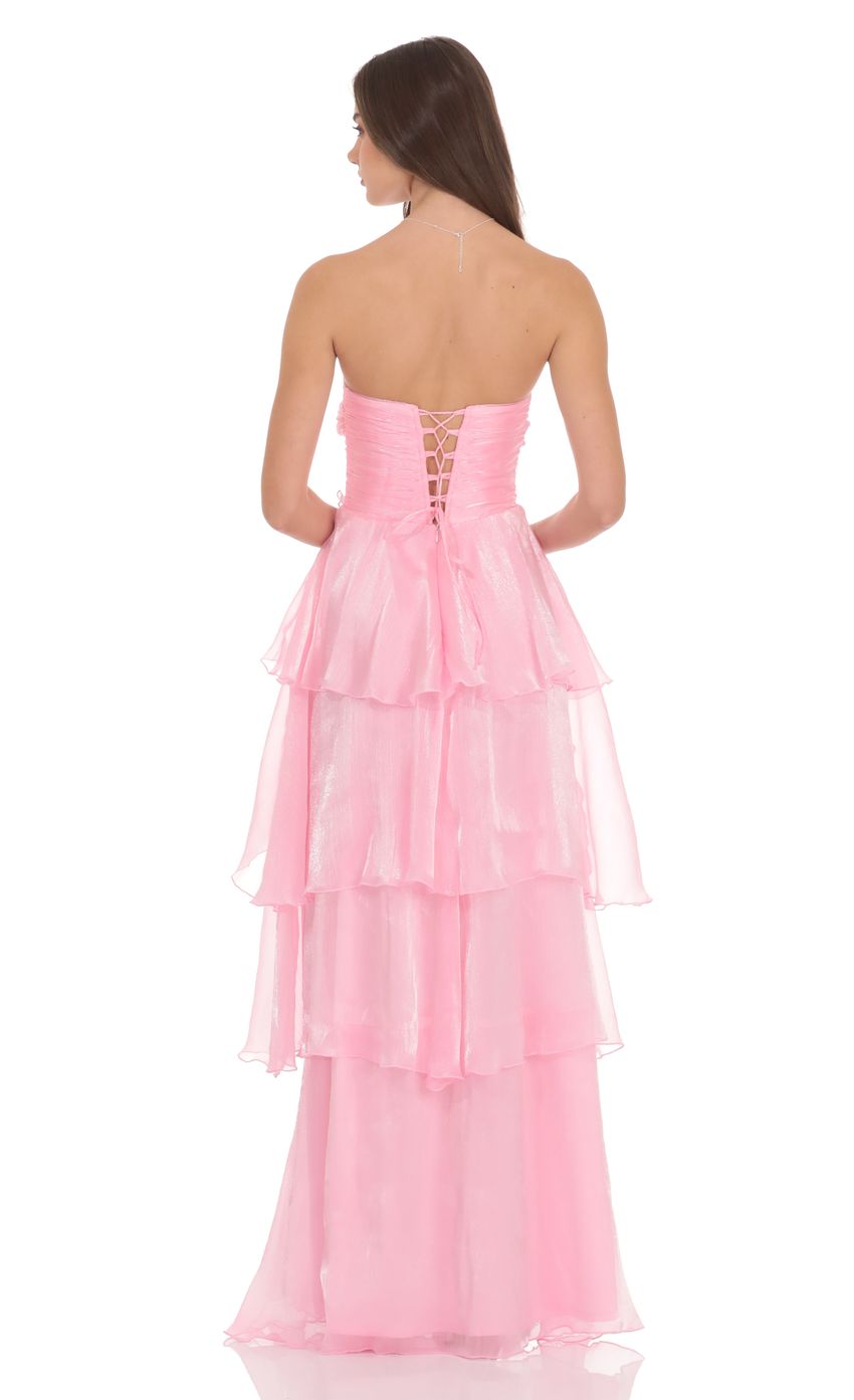 Product image for Corset Petal Ruffle Strapless Maxi Dress in Pink