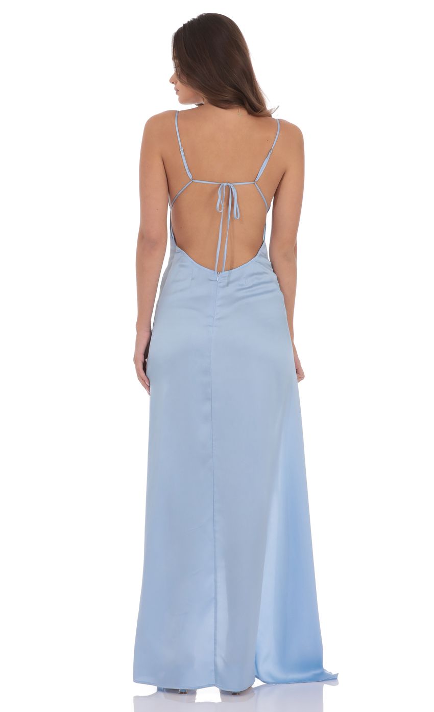 Product image for Satin Ruffle Slit Maxi Dress in Light Blue