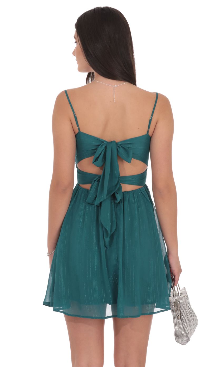 Product image for Shimmer Front Twist A-line Dress in Teal