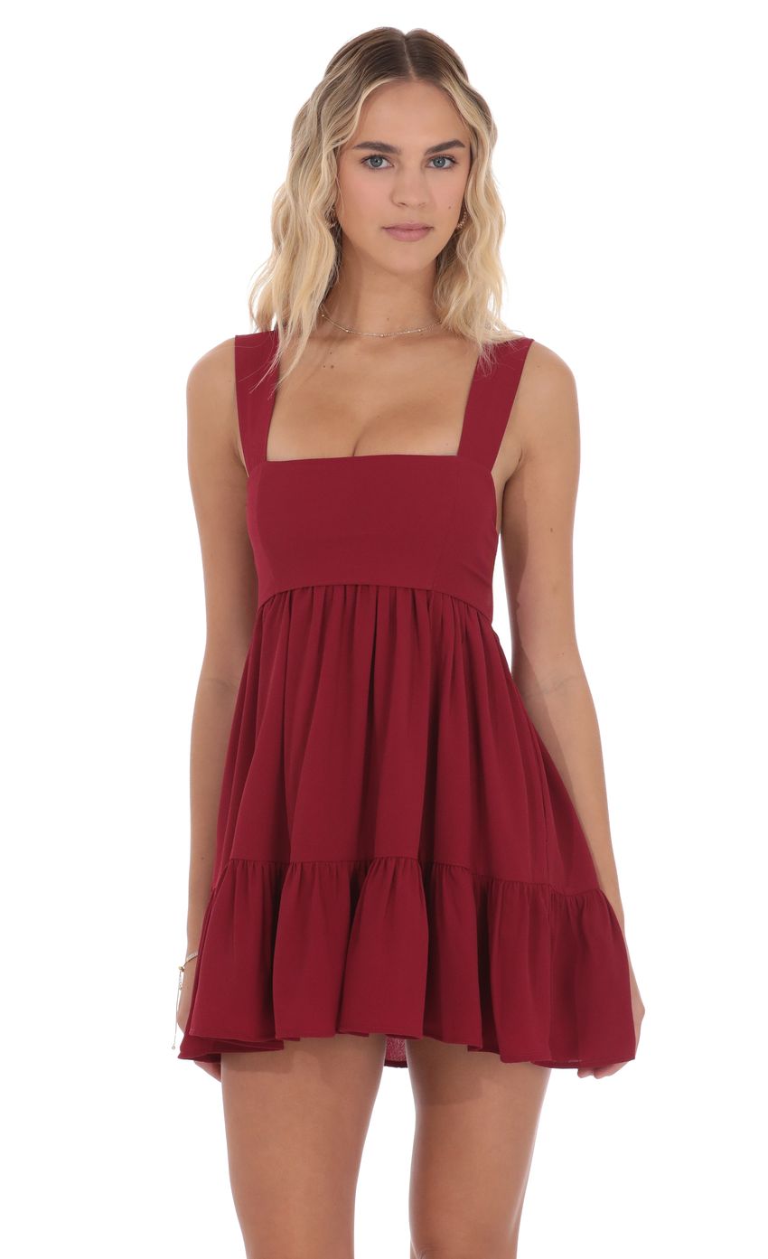 Product image for Square Neckline Babydoll Dress in Red