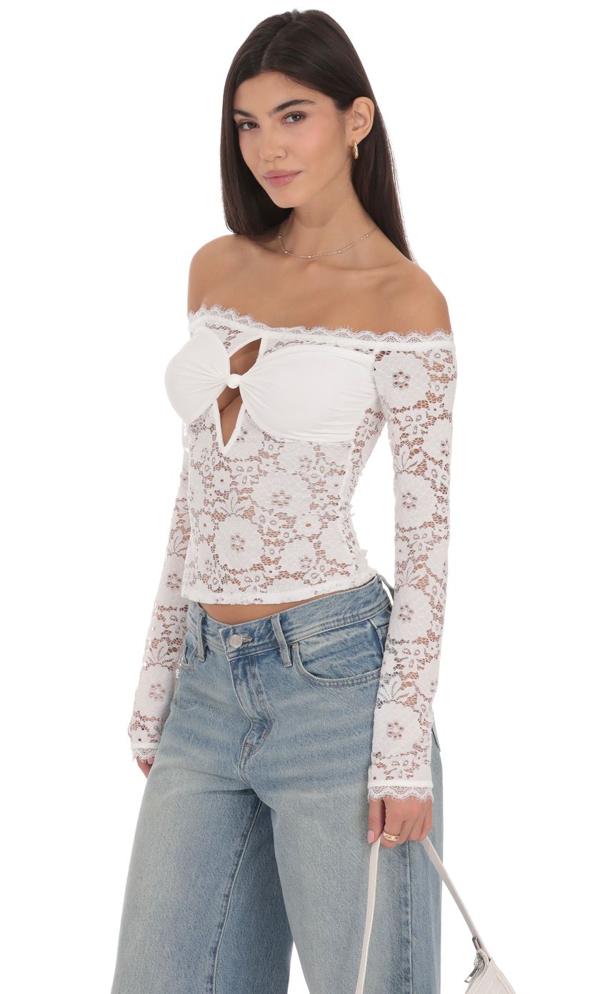 Product image for Lace Off Shoulder Twist Top in White