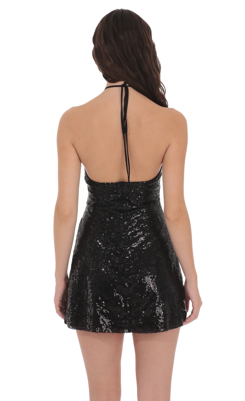Product image for Sequin Florette Halter Dress in Black