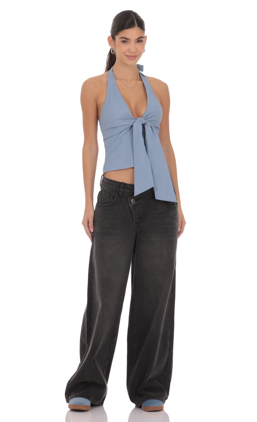 Product image for Front Tie Halter Top in Denim Blue