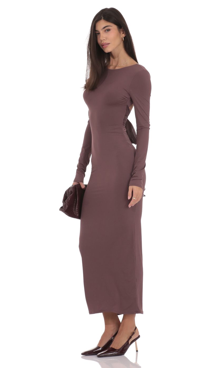 Product image for Open Back Bow Maxi Dress in Ash Brown