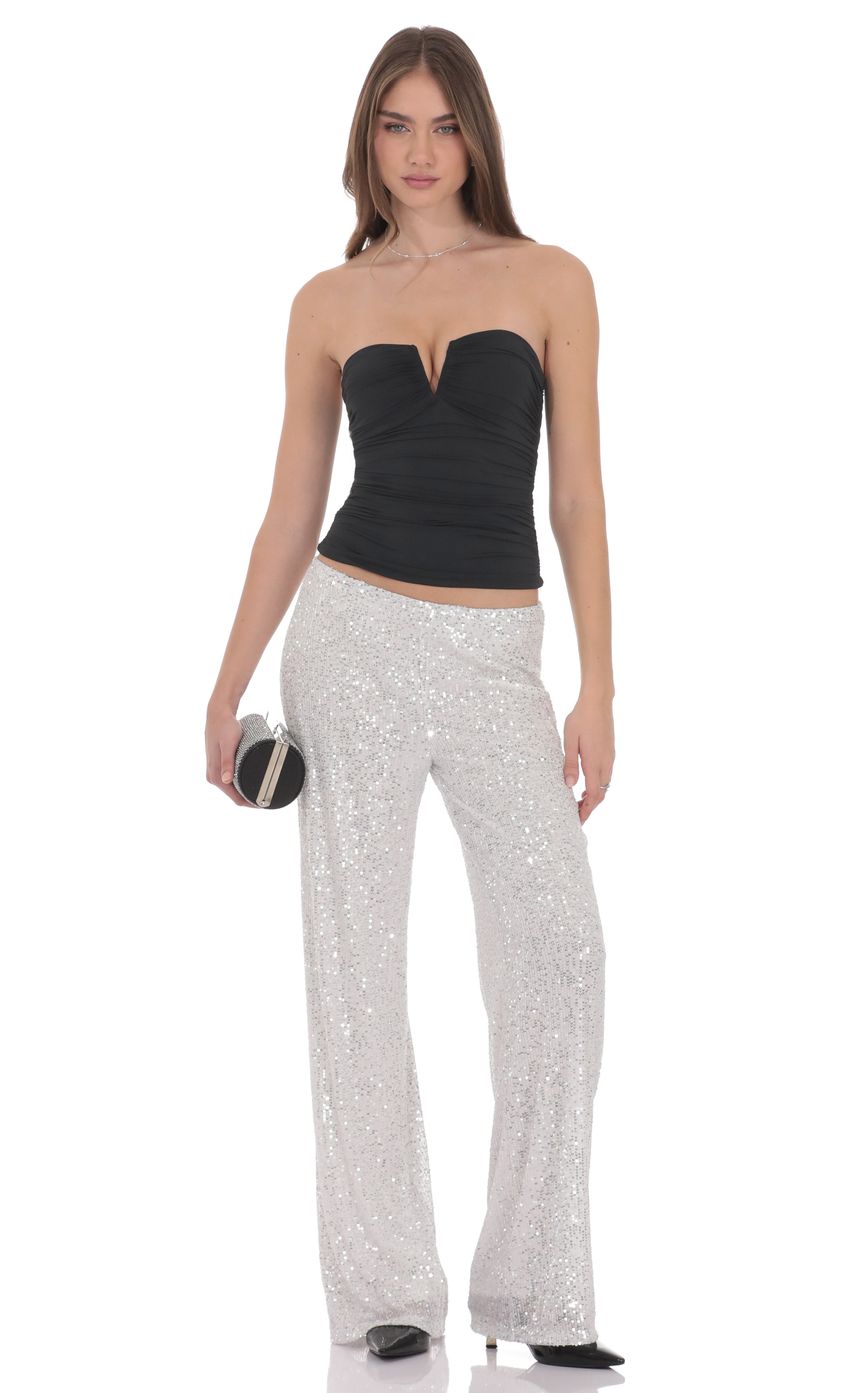 Product image for V-Strapless Ruched Top in Black