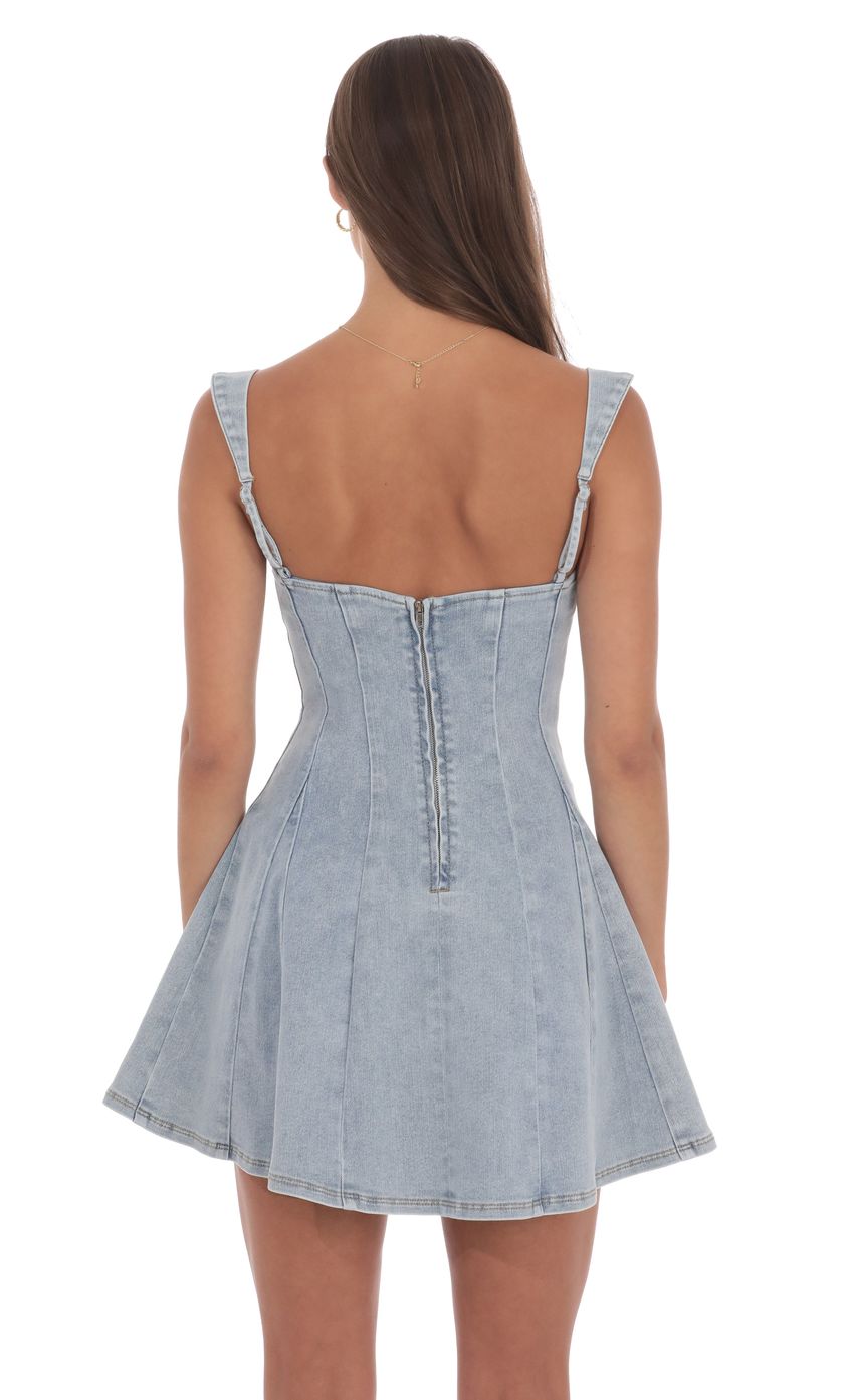 Product image for Denim Fit and Flare Dress in Washed Blue