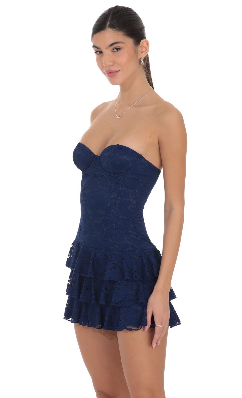 Product image for Lace Strapless Ruffle Dress in Navy