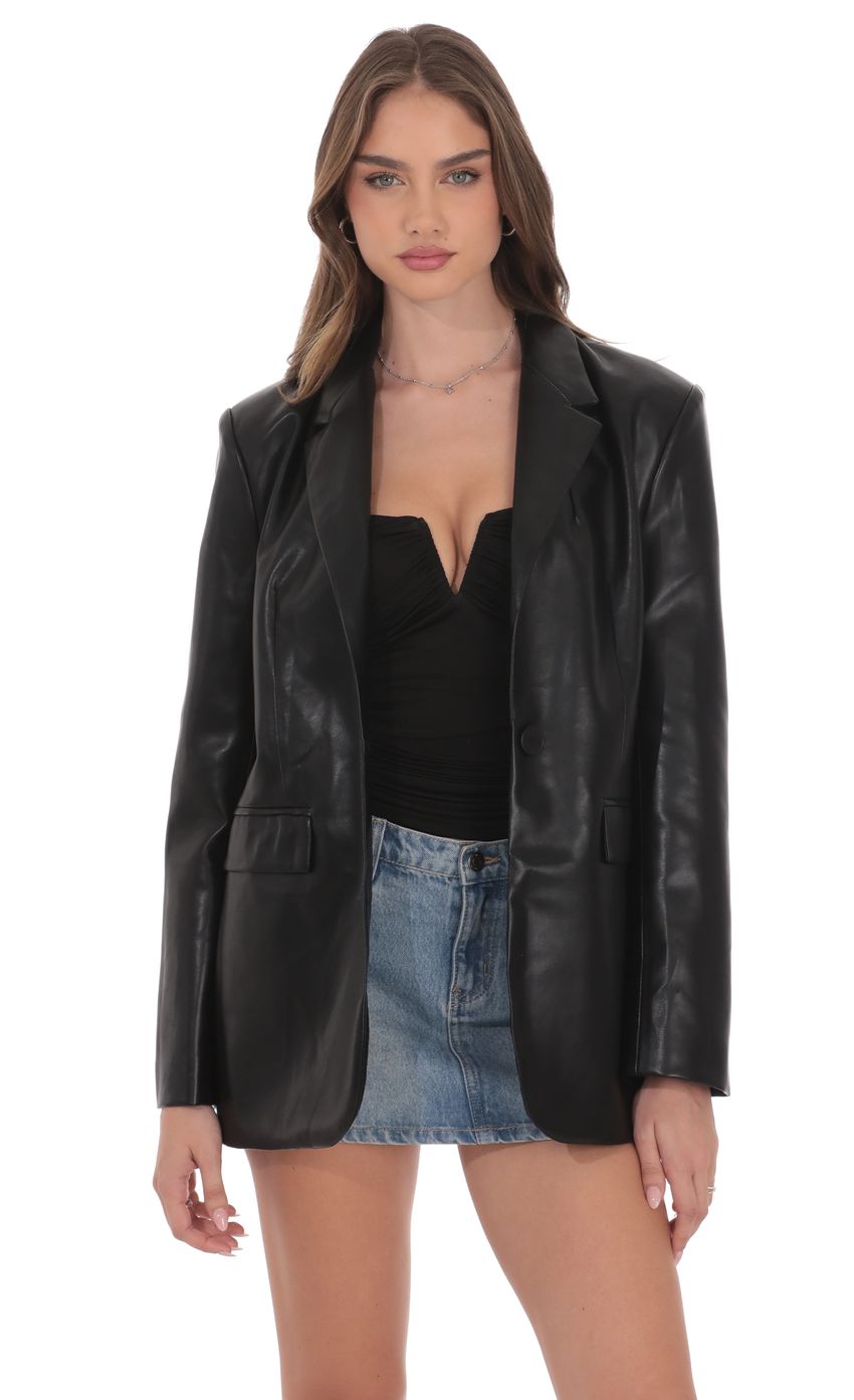 Product image for Faux Leather Blazer in Black