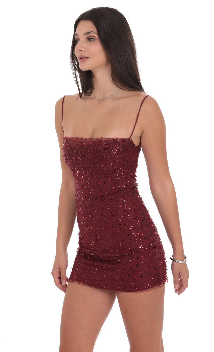 Product image for Draped Sequin Beaded Bodycon Dress in Burgundy