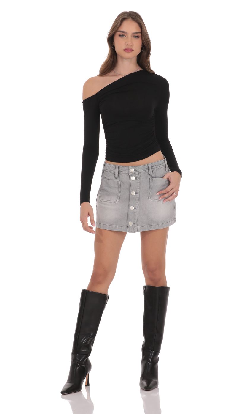 Product image for Buttoned Denim Skirt in Washed Grey