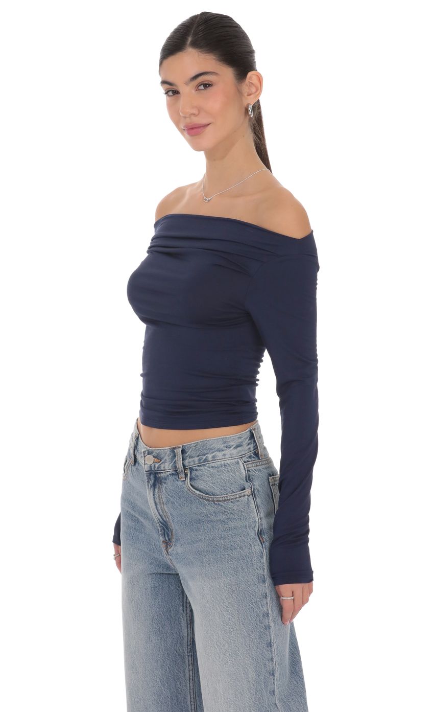 Product image for Ruched Off Shoulder Top in Navy