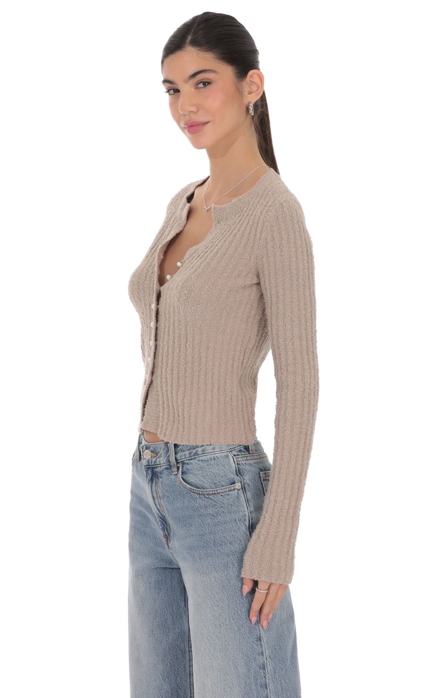 Product image for Ribbed Knit Cardigan in Light Brown