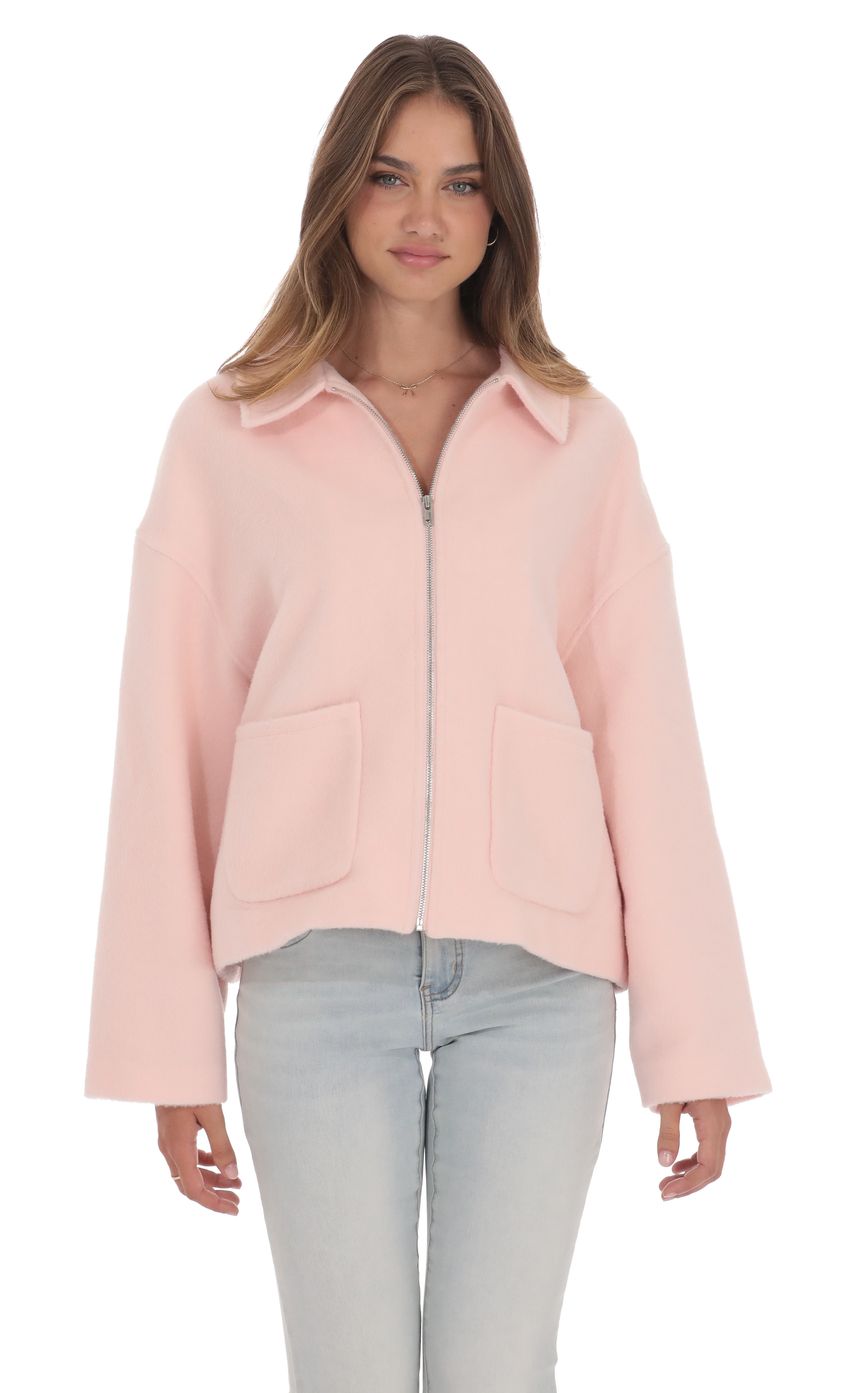 Product image for Fuzzy Zip-Up Jacket in Pink