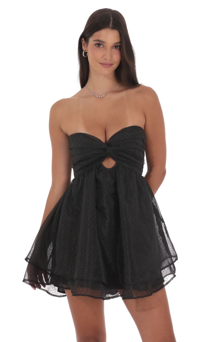 Product image for Dotted Cutout Babydoll Dress in Black