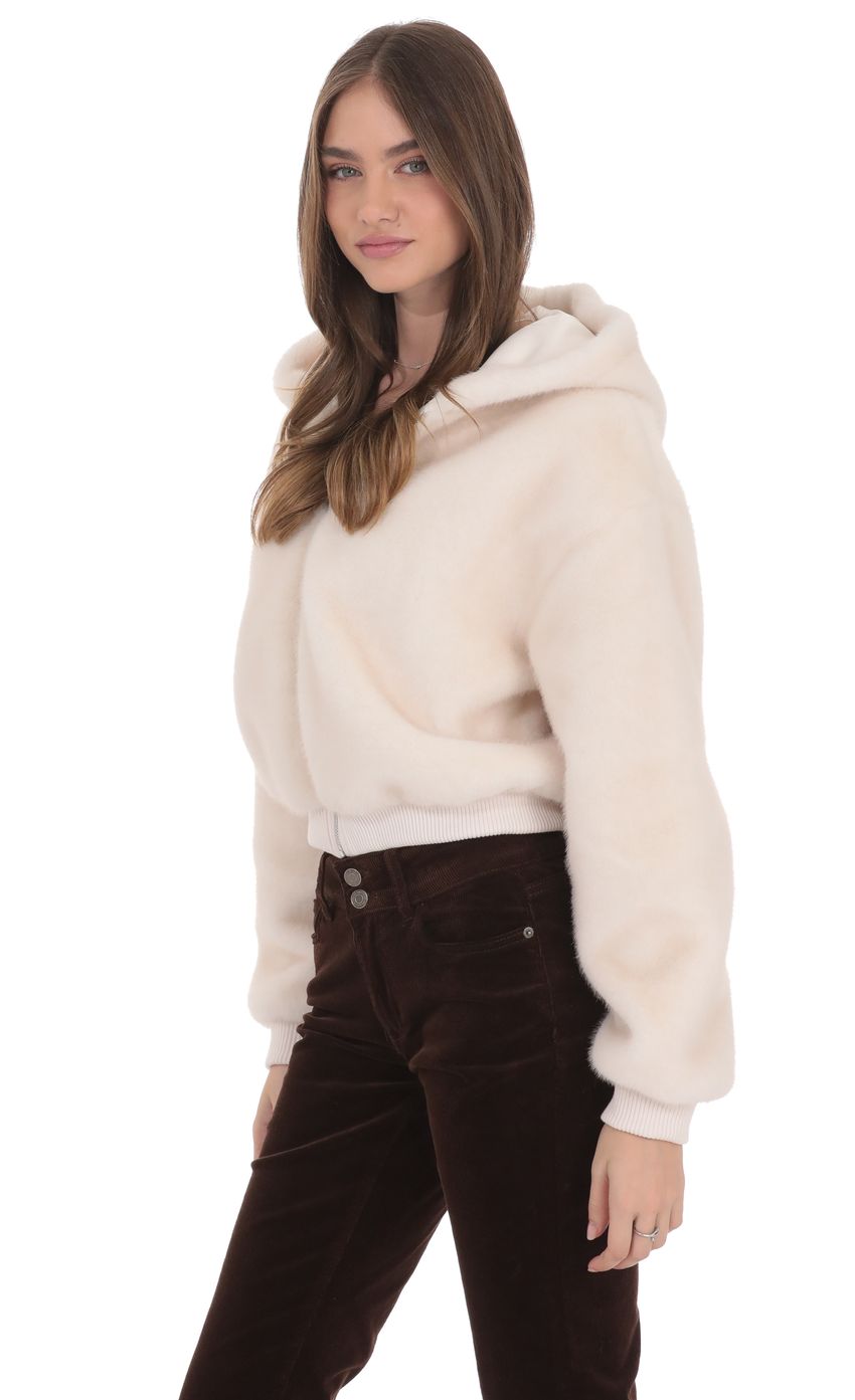 Product image for Fuzzy Zip-Up Hoodie in Ivory