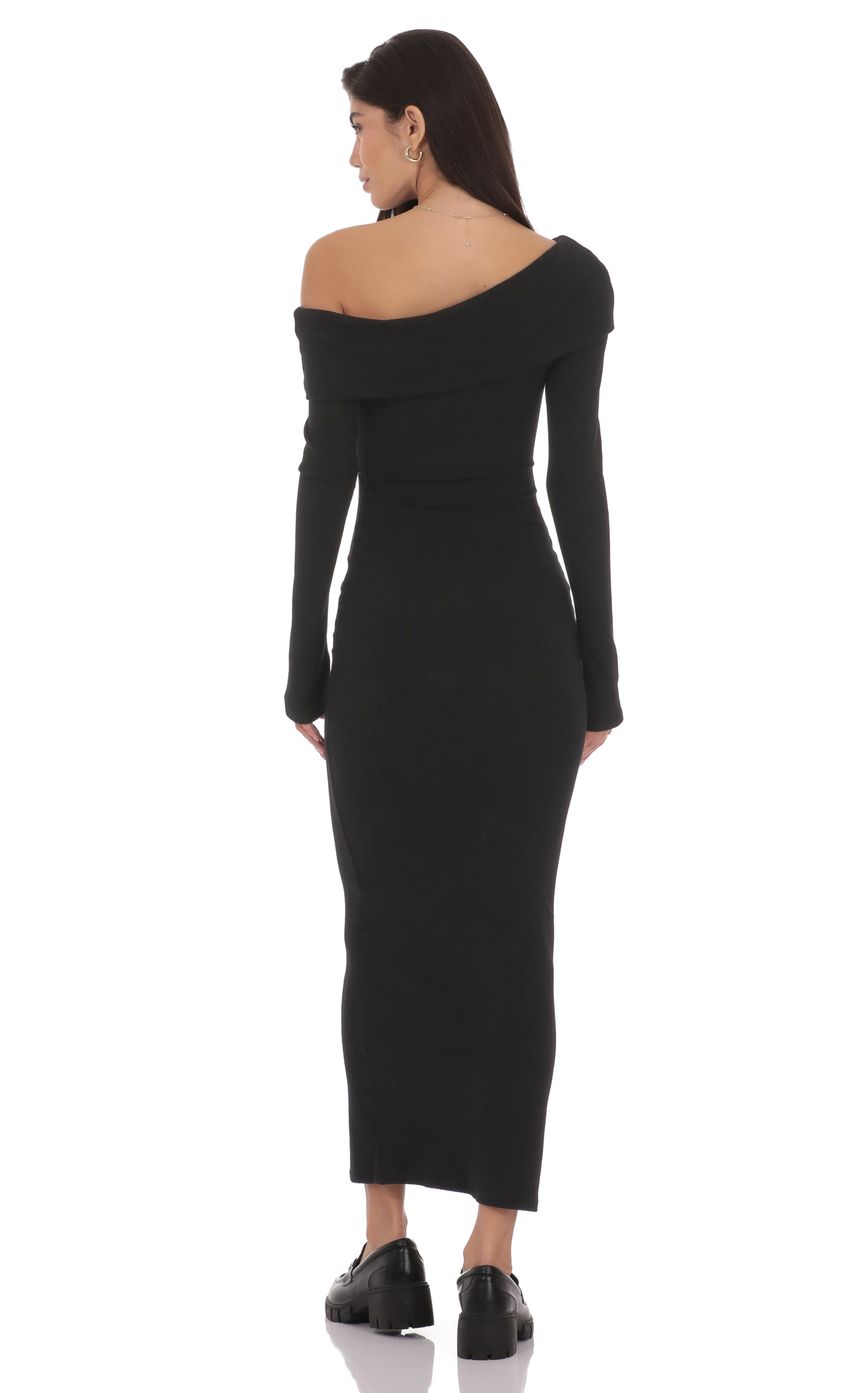 Product image for Ribbed Off Shoulder Maxi Dress in Black