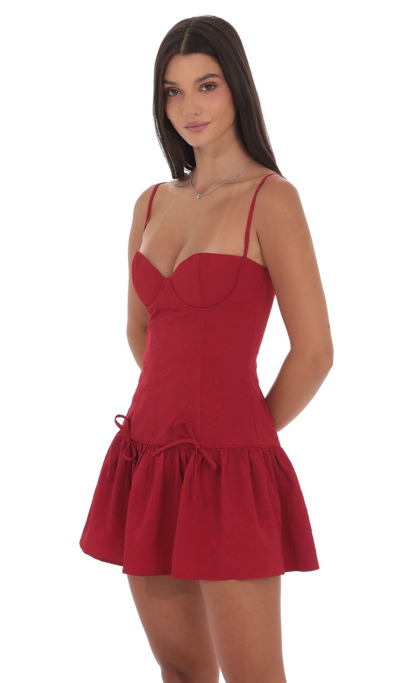 Product image for Jacquard Double Bow Drop Waist Dress in Red