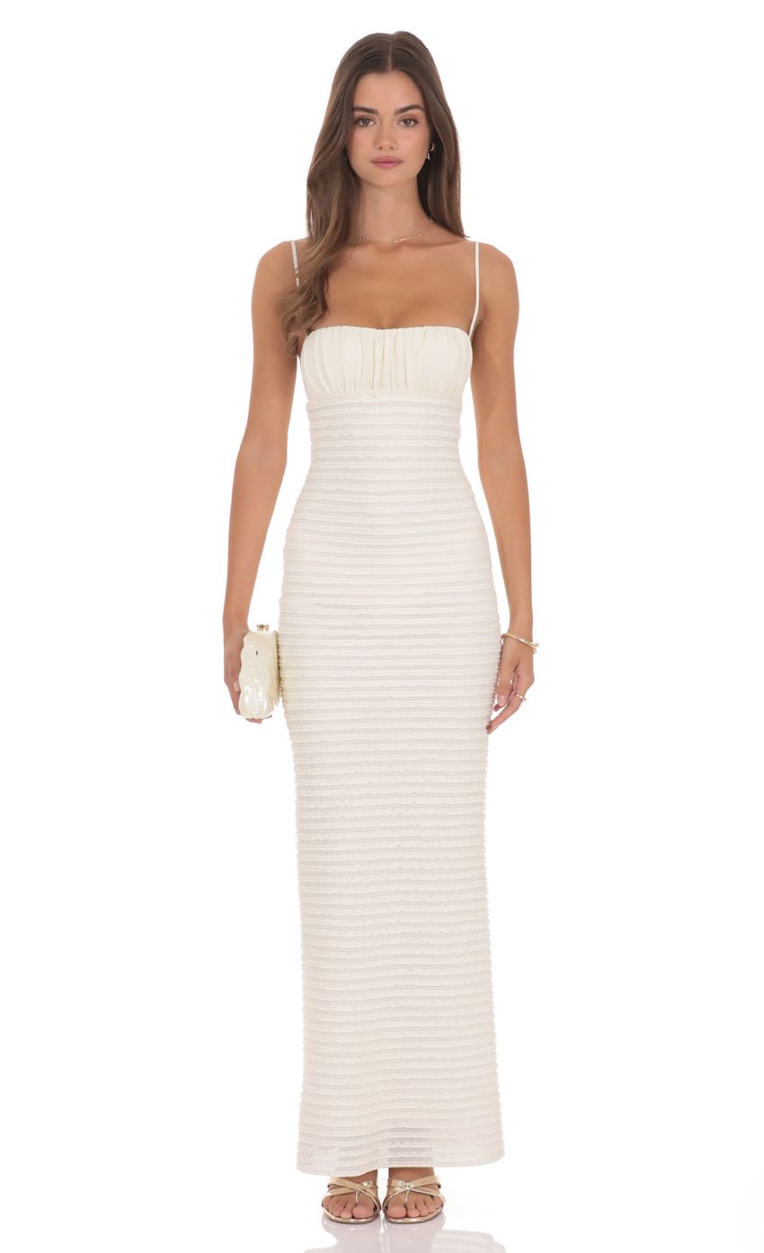 Product image for Strapless Ruched Textured Maxi Dress in Ivory
