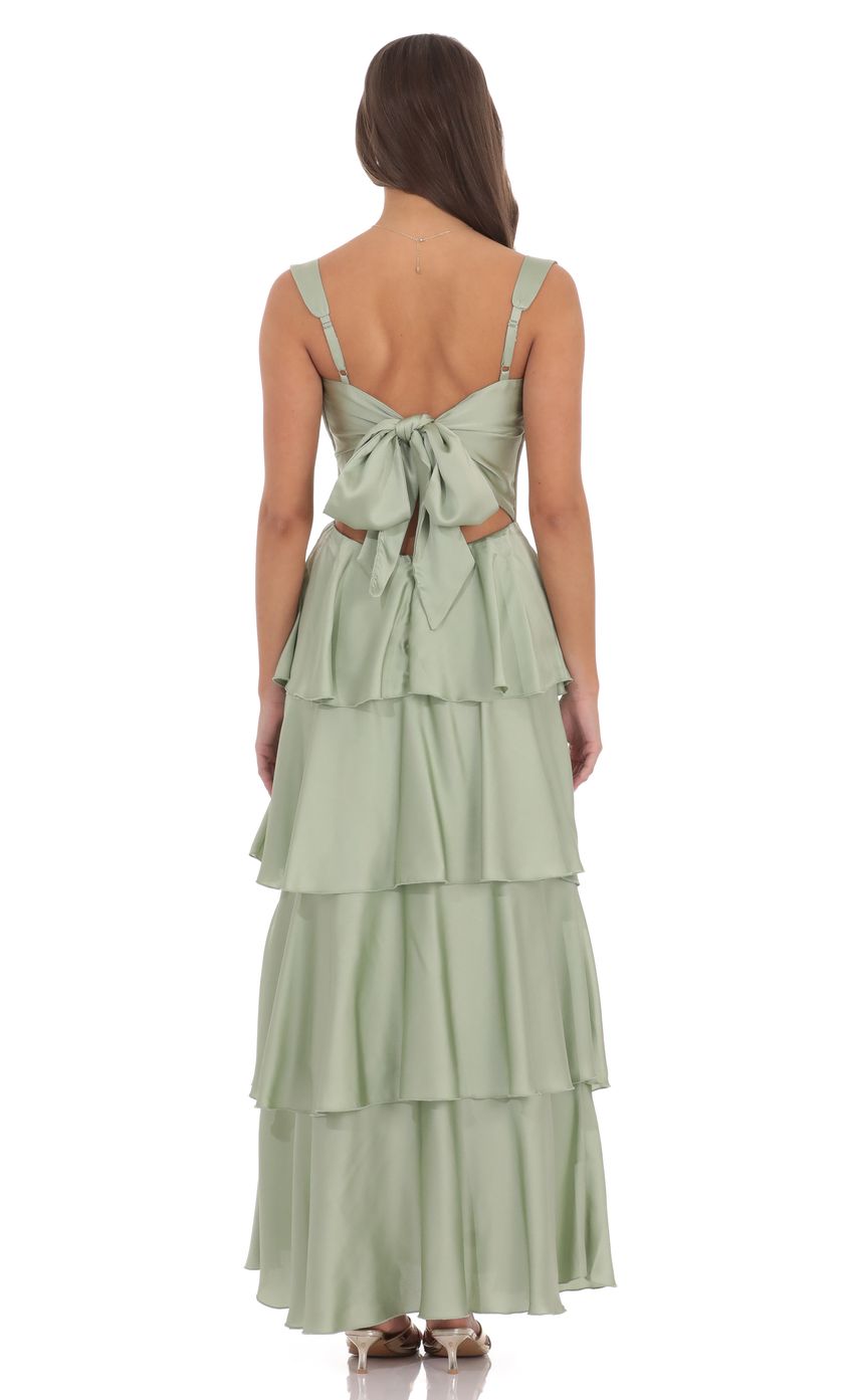 Product image for Satin Ruffle Maxi Dress in Sage