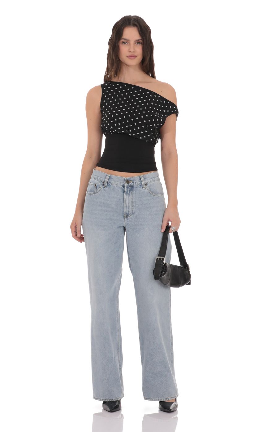 Product image for Polka Dot Boat Neck Top in Black