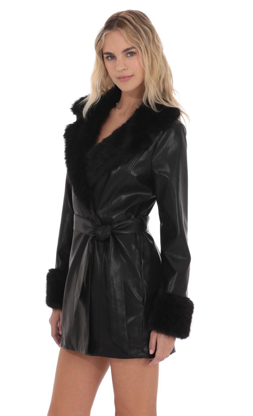 Product image for Faux Fur Leather Trench in Black